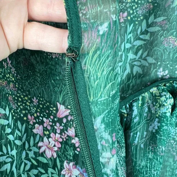 Ted Baker Verdant Garden Floral Print Sheer Long Sleeve Ruffle Mini Dress